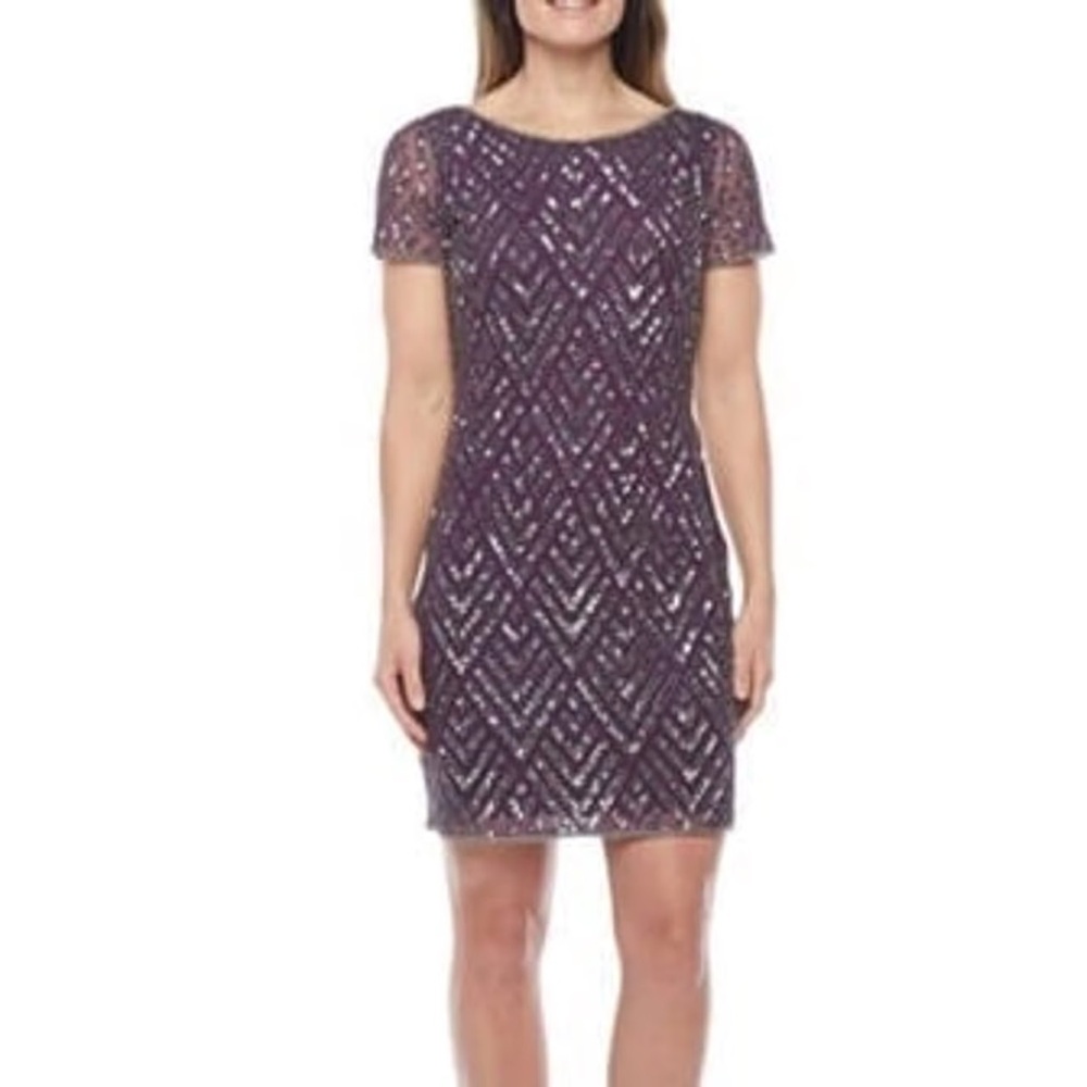 Prelude Short Sleeve Beaded Shift Dress